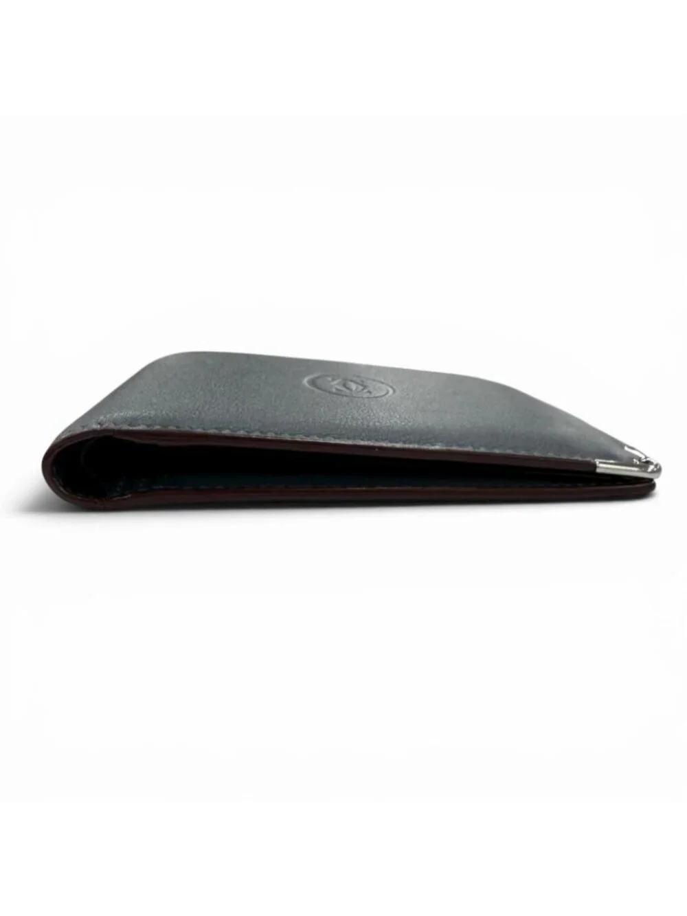 Cartier Leather Must Ducartier Logo Billfold Bifold Wallet Navy Silver